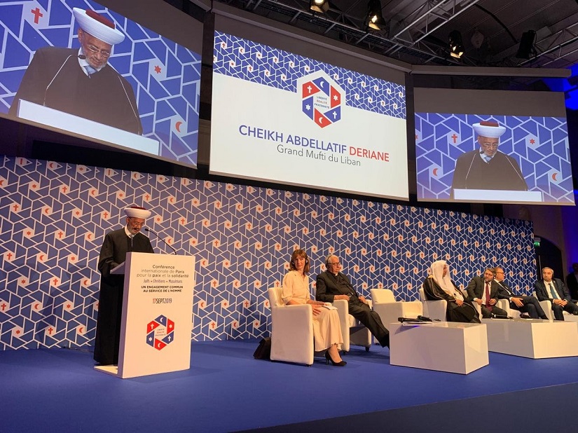 Le Grand Mufti du Liban, Cheikh Abdellatif Deriane évoque l'appel à la paix énoncé par la Charte Mecque à la Conférence internationale de Paris pour la paix et la solidarité. CIP2019 Paixet Solidarité Ligue Islamique Mondiale