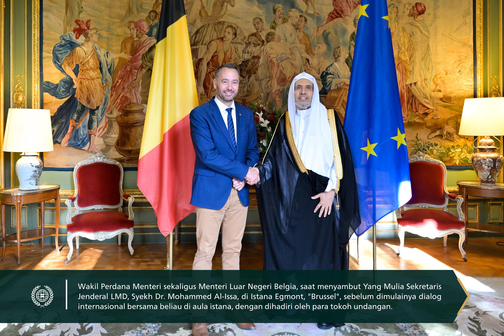 Kementerian Luar Negeri Belgia, bertempat di Istana Egmont, ibu kota "Brussel", menyelenggarakan dialog komprehensif bersama Yang Mulia Sekretaris Jenderal LMD sekaligus Ketua Organisasi Ulama Muslim, Syekh Dr. Mohammed Al-Issa