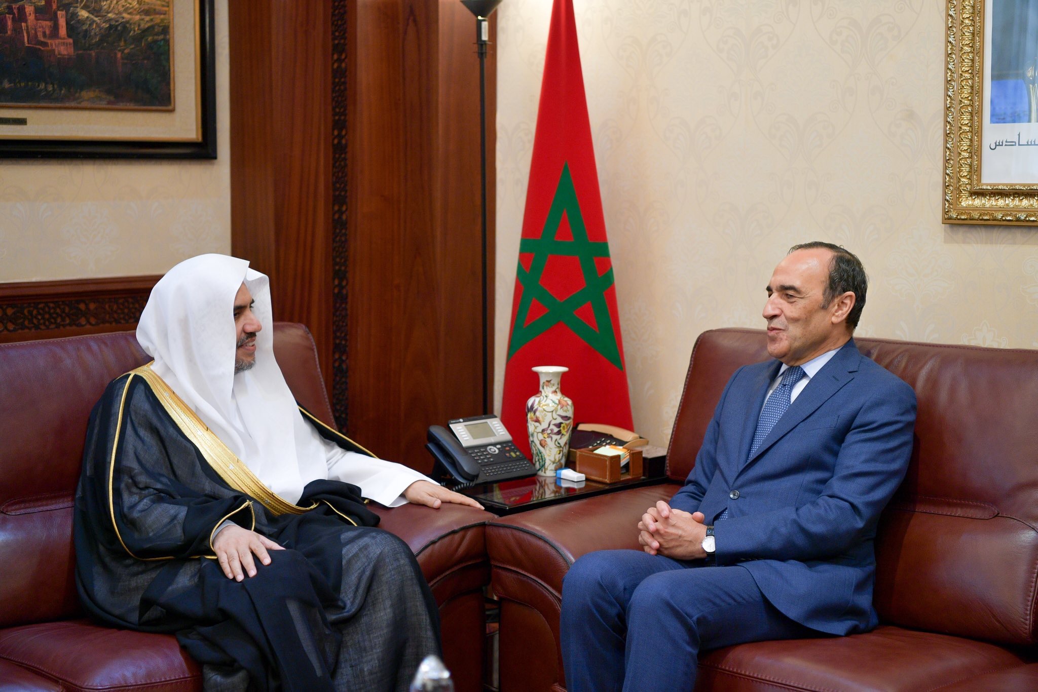 Le Président de la chambre des représentants au Maroc Habib ElMalki recevant le Secrétaire Général de la Ligue Islamique Mondiale, Cheikh D. Mohamed Alissa pour traiter de sujets d’intérêt commun.