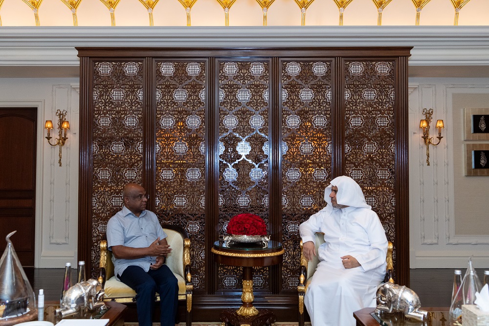 Le Secrétaire général de la LIM Président de l'Organisation des savants musulmans, cheikh Mohammad Alissa  rencontre à New Delhi, le Ministre maldivien des Affaires étrangères, M. Abdullah Shahid