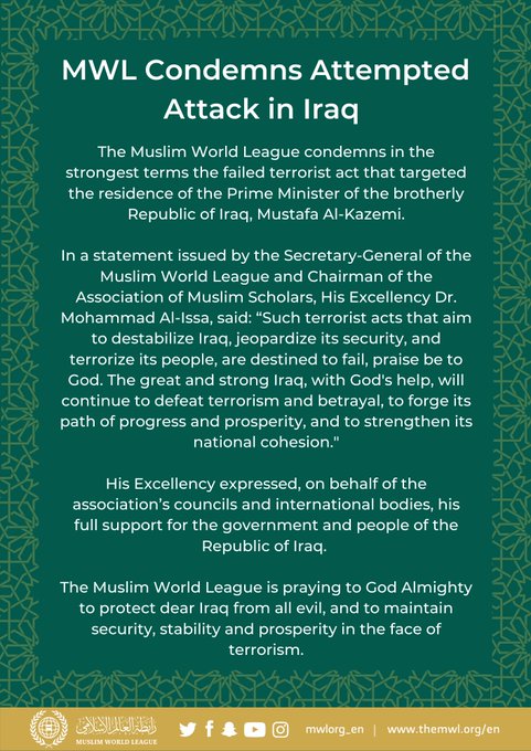 Statement from the Muslim World League on the attempted terrorist attack in Iraq