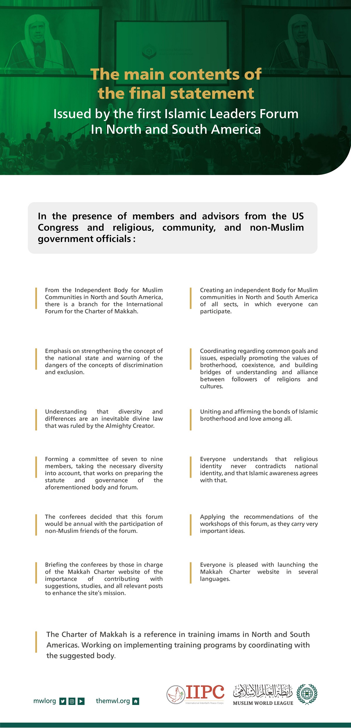 Highlights from the statement issued by Dr. Mohammad Alissa at the Forum of Islamic Leaders in North and South America from Washington, DC: