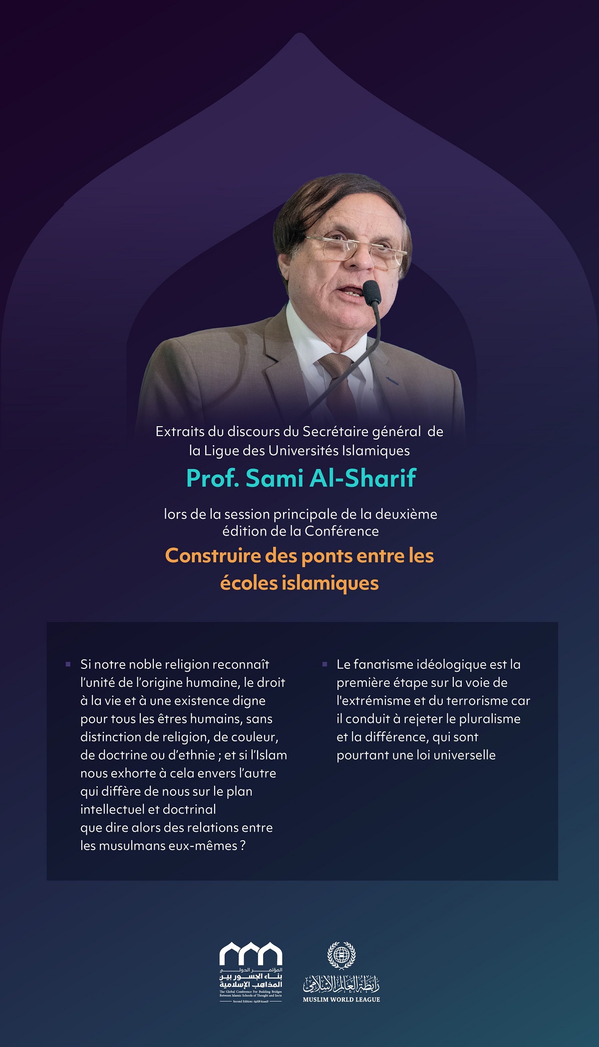 Extraits du discours du Secrétaire général de la Ligue des universités Islamiques, le Professeur Sami Al-Sharif