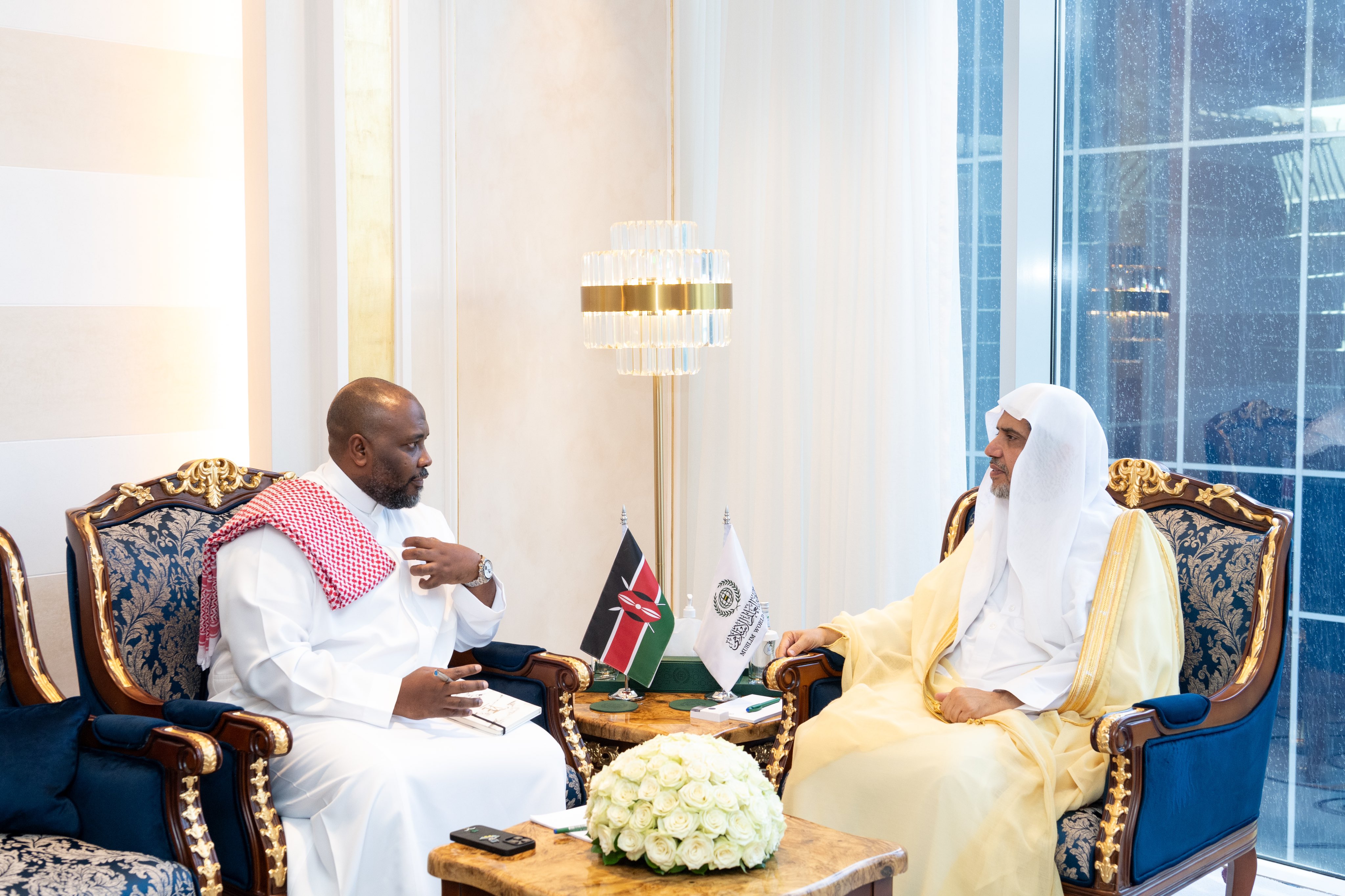 His Excellency Sheikh Dr. Mohammad Al-issa, Secretary-General of the MWL, met with His Excellency Ambassador Mohamed Ramadhan Ruwange, Kenya's Ambassador to the Kingdom of Saudi Arabia