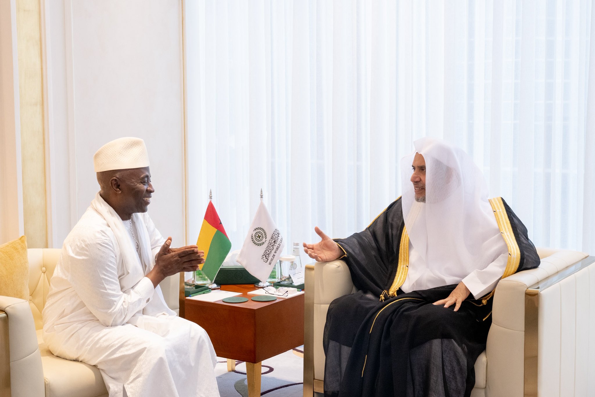 At his office, H.E. Sheikh Dr. MohammedAlissa, Secretary-General of the Muslim World League (MWL) and Chairman of the Organization of Muslim Scholars, met with H.E. Amb. Dino Saidi, the Ambassador of the Republic of Guinea-Bissau to the Kingdom of Saudi Arabia.