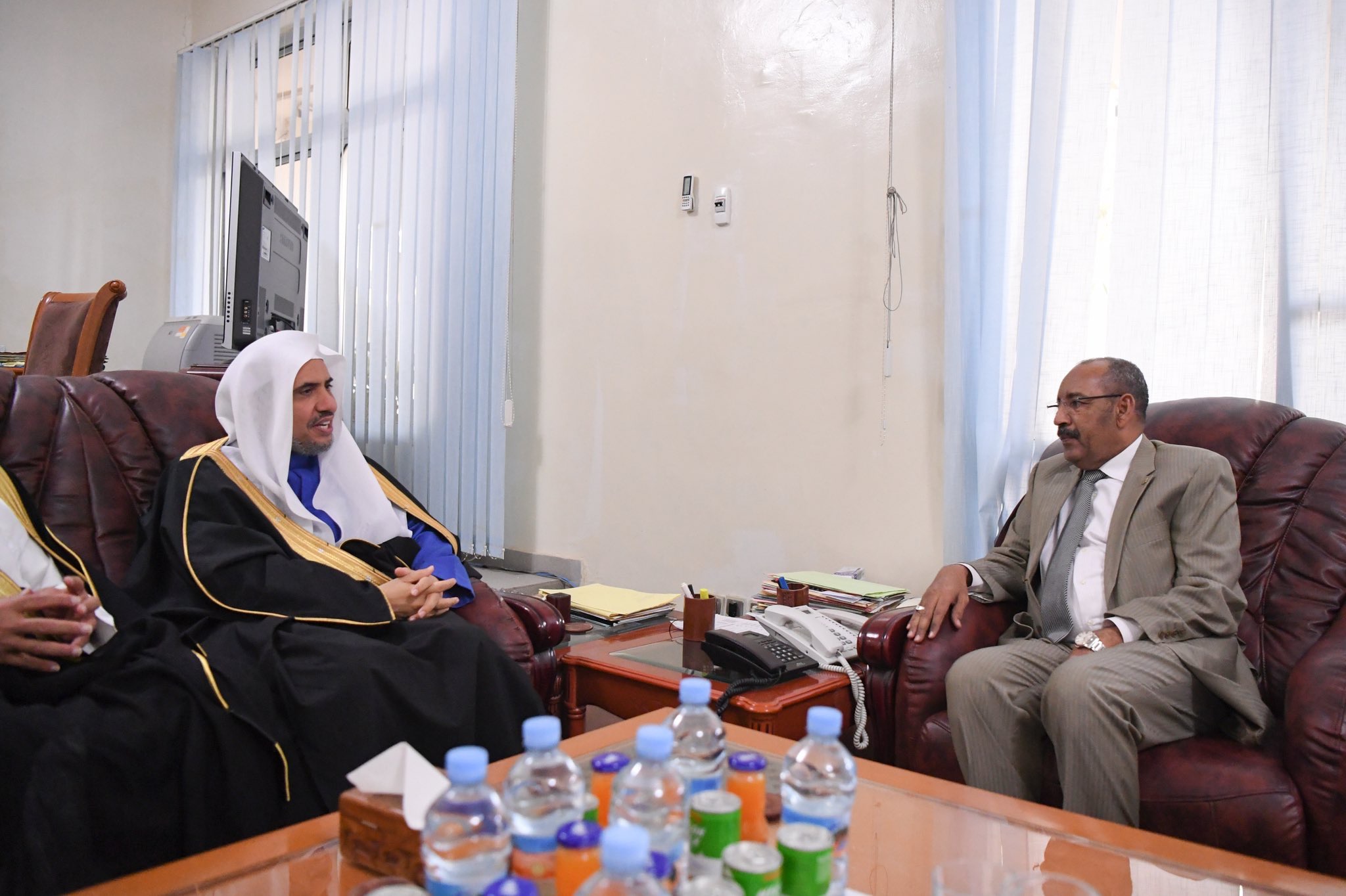 The Mauritanian Minister of Interior, Mr. Ahmed bin Abdullah, receives His Excellency the Secretary-General of the Muslim World League in the capital, Nouakchott.