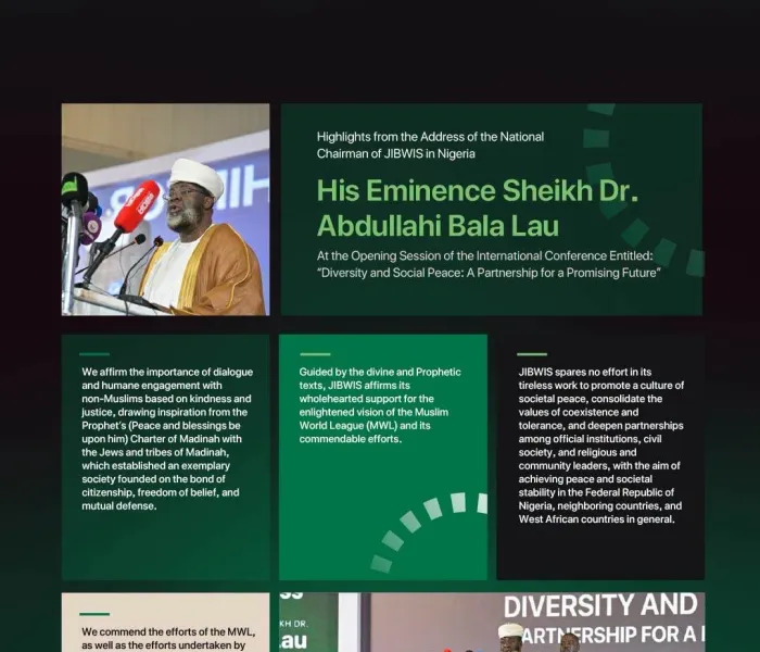 Highlights from the remarks of H.E. Sheikh Dr. Abdullahi Bala Lau, National Chairman of JIBWIS in the Federal Republic of Nigeria, during the launch of the MWL’s Initiative for Social Peace in West Africa