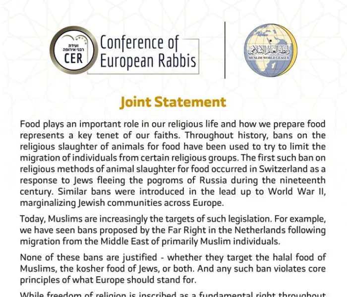 A joint statement today from the Muslim World League & europeanrabbis