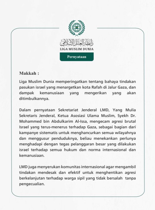 Pernyataan dari Liga Muslim Dunia: