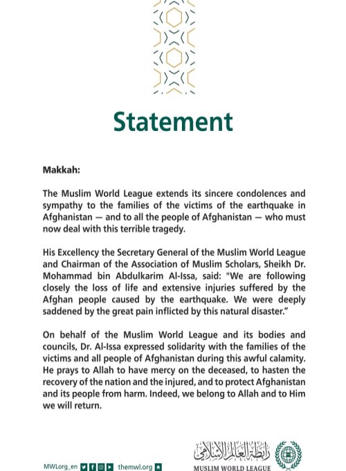 Statement from the Muslim World League:‬⁩