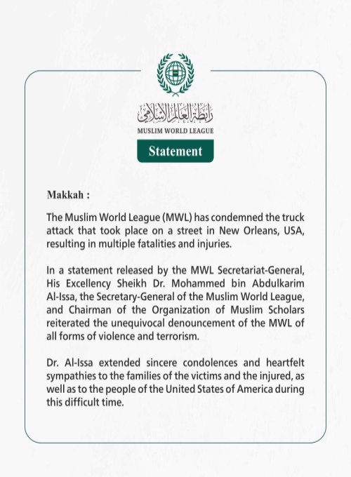 Statement from the Muslim World League: