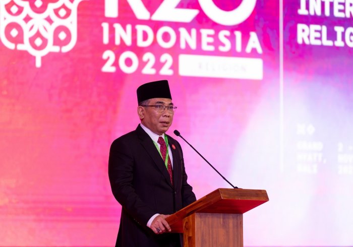 Yang Mulia Ketua Nahdatul Ulama Indonesia, KH Yahya Cholil Staquf, dalam pembukaan KTTR20: