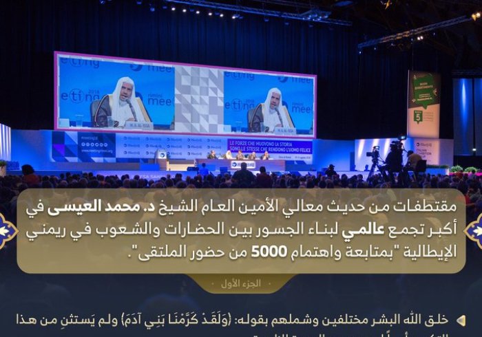 مقتطفات من حديث د.العيسى في أكبر تجمع عالمي لبناء الجسور بين الحضارات والشعوب -الجزء الأول-