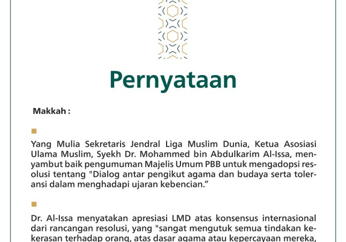 Pernyataan dari Liga Muslim Dunia: