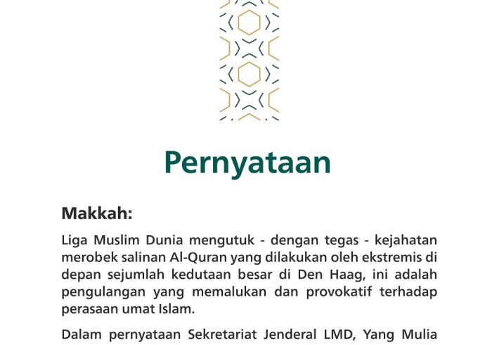 Pernyataan dari Liga Muslim Dunia: