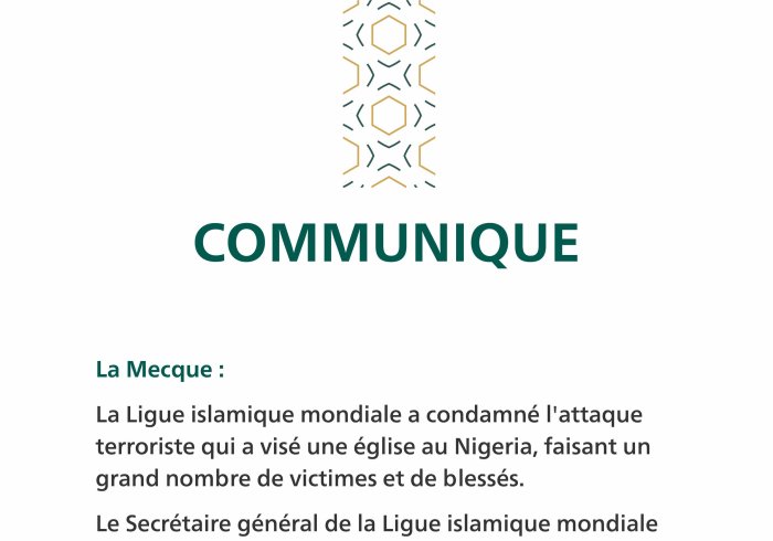 Communiqué de la Ligue Islamique Mondiale :