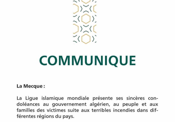 Communiqué de la Ligue Islamique Mondiale