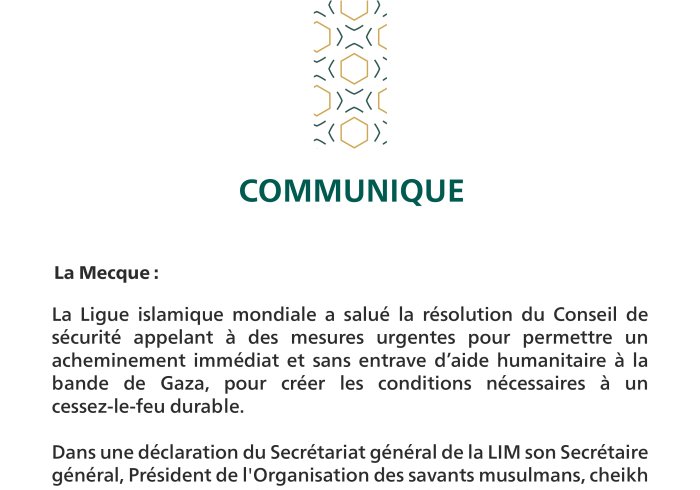 Communiqué de la Ligue islamique mondiale :