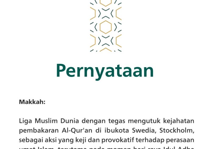 Pernyataan dari Liga Muslim Dunia:‬⁩