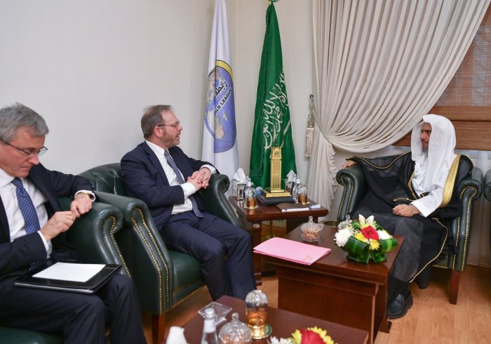 HE MWL SG Dr. Mohammad Alissa receives at his Riyadh Office President of New Flemish Alliance at Belgium Federal Parliament, accompanied Ambassador of Belgium to Saudi Arabia