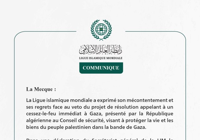 Communiqué de la Ligueislamiquemondiale :
