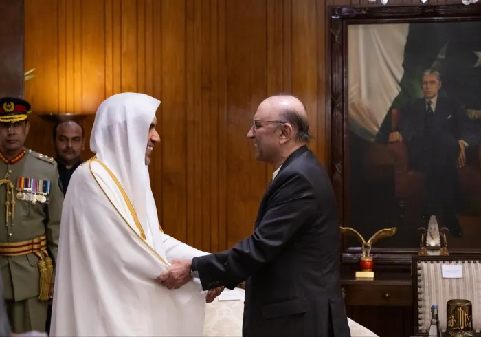 H.E. Mr. Asif Ali Zardari, the President of the Islamic Republic of Pakistan, received H.E. Sheikh Dr. Mohammed Al-Issa, Secretary-General of (MWL) and Chairman of the OMS, at the Presidential Palace in Islamabad, capital of Pakistan.