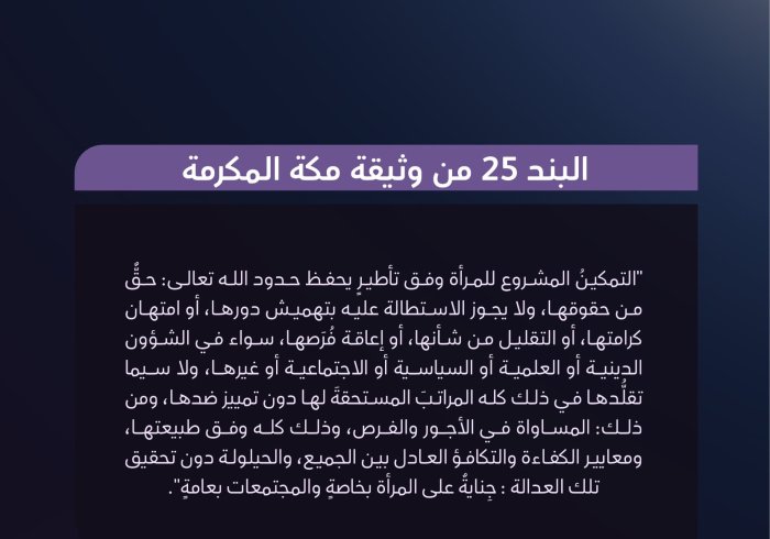 مكانة المرأة في ⁧‫وثيقة مكة المكرمة ‬⁩ بإمضاء كبار مفتي الأمَّةِ وعلمائِها