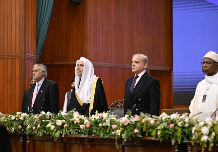 Prime Minister of Islamic Republic of Pakistan Mr. Muhammad Shehbaz Sharif, during his sponsorship of the conference. World Islamic League: #GirlsEducation in Muslim societies, from Pakistan's capital Islamabad: