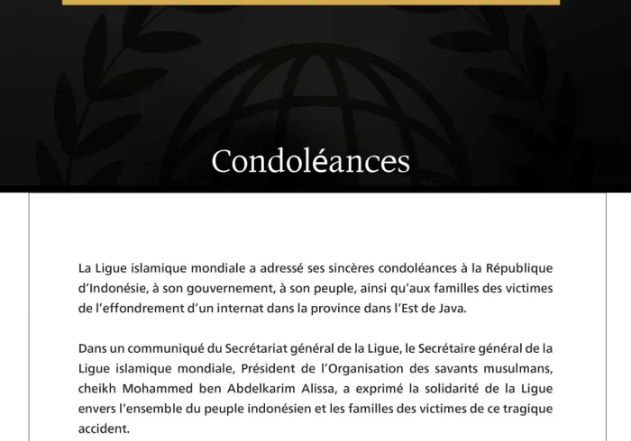 La Ligue islamique mondiale présente ses condoléances à l’Indonésie après l’effondrement d’une école dans l’Est de Java