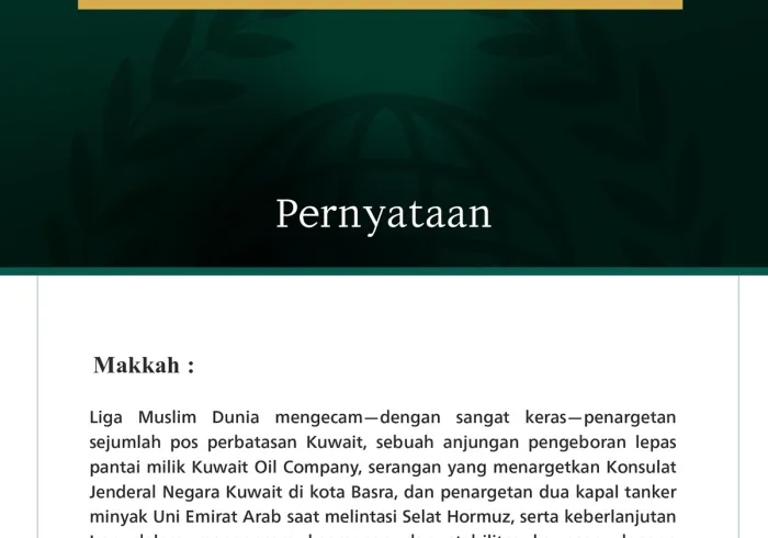 Liga Muslim Dunia Mengecam Penargetan Sejumlah Pos Perbatasan Kuwait, Anjungan Pengeboran Lepas Pantai, Konsulatnya di Basra, Dua Kapal Tanker Minyak Uni Emirat Arab, serta Berlanjutnya Serangan Iran terhadap Yordania, Bahrain, dan Qatar