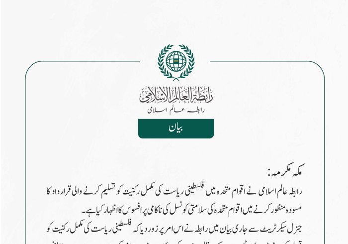 ریاست فلسطین کی مکمل رکنیت  کی قرارداد کی ناکامی پر افسوس کا اظہار