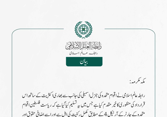 اقوام متحدہ میں فلسطین کی مکمل رکنیت کی حمایت میں قرارداد کی منظوری کا خیر مقدم