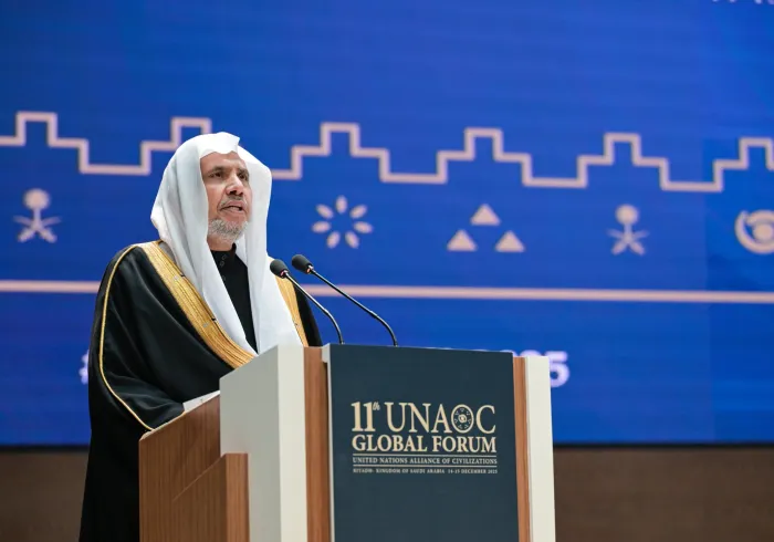 H.E. Sheikh Dr. Mohammed Al-Issa, delivered a speech during the opening session of the Eleventh Global Forum of the UNAOC