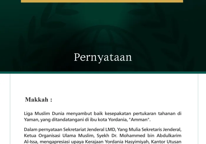 Liga Muslim Dunia Sambut Baik Kesepakatan Pertukaran Tahanan di Yaman
