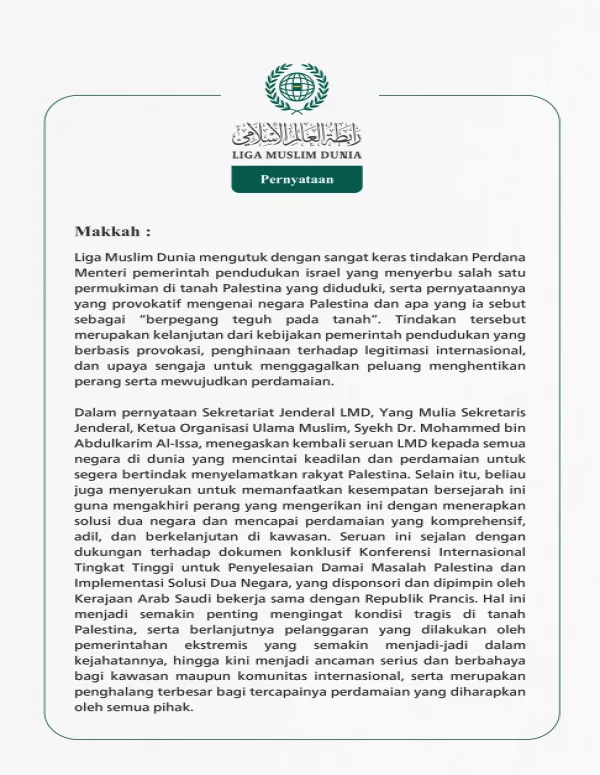 Pernyataan dari Liga Muslim Dunia: