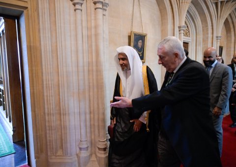 H.E. Sheikh Dr. Mohammed Al-issa, Secretary-General of the Muslim World League (MWL) and Chairman of the Organization of Muslim Scholars, met with H.E. Sir Lindsay Hoyle, Speaker of the British Parliament and Speaker of the House of Commons, at his office in Westminster, in the capital city of London.
