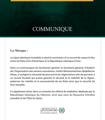 La Ligue islamique mondiale salue l’annonce de l’accord entre les États-Unis et l’Iran.