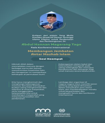 Kutipan dari pidato Yang Mulia Presiden Eksekutif Dewan Tertinggi Ulama Filipina untuk Perdamaian dan Pembangunan, Dr. Abdul Hannan Magarang Tago, pada konferensi internasional: