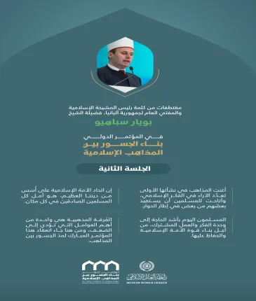 مقتطفاتٌ من كلمة سماحة رئيس المشيخة الإسلامية، والمفتي العام لجمهورية ألبانيا، الشيخ بويار سباهيو، خلال المؤتمر الدولي: "بناء الجسور بين المذاهب الإسلامية"