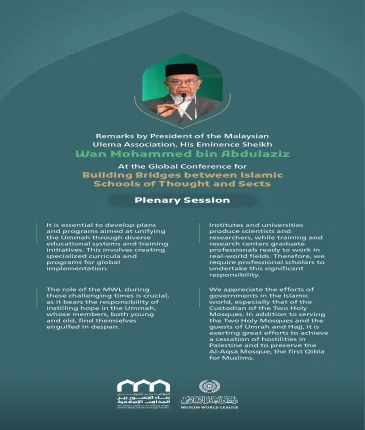 “Instilling hope in the Ummah,” Remarks by His Eminence Sheikh Wan Mohammed bin Abdulaziz, President of the Malaysian Ulema ‎Association at the Global Conference for Building Bridges between Islamic Schools of Thought and Sects.
