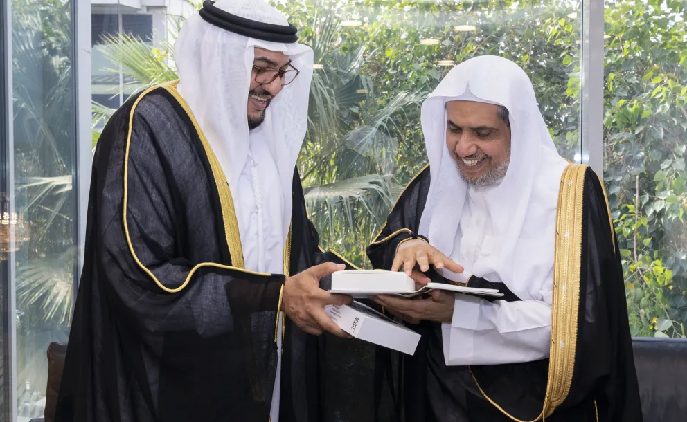 His Excellency Sheikh Dr. Mohammad Al-Issa meets with His Eminence Sheikh Al-Mahfoudh bin Bayyah, Secretary-General of the Abu Dhabi Forum for Peace.