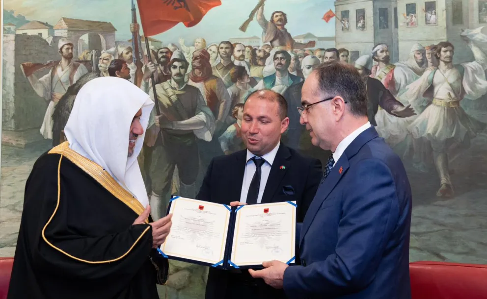 His Excellency Mr. Bajram Begaj, President of the Republic of Albania, awarded His Excellency Sheikh Dr. Mohammed Alissa, Secretary-General of the Muslim World League and Chairman of the Organization of Muslim Scholars