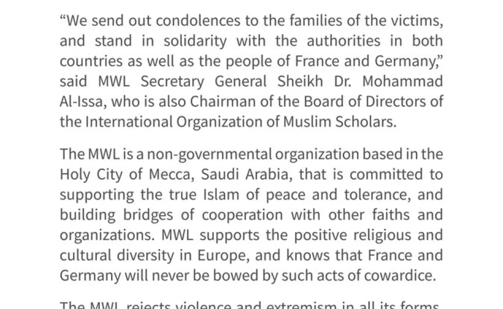 Statement MWL: The stands in solidarity with the authorities and citizens in both countries