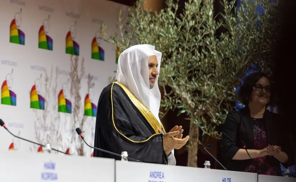 In the opening session, Dr. Al-Issa delivers a speech of the representatives of the Islamic religion in the largest gathering of peace backed by the Vatican and with the participation of the Pope and the Italian and French presidents