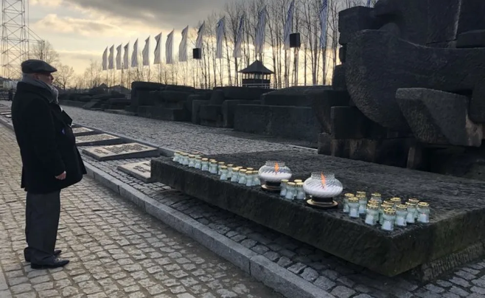 HE Dr. Mohammad Alissa along with Muslim dignitaries and delegates from  AJCGlobal placed candles at the International Monument at Auschwitz Museum