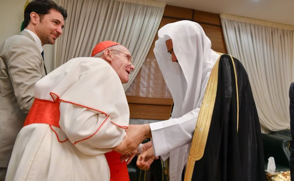 HE MWL SG Sheikh Dr Mohammad Alissa talks in Riyadh to HE Cardinal Jean-Louis Tauran, President of the Pontifical Council for Interreligious Dialogue in Vatican .