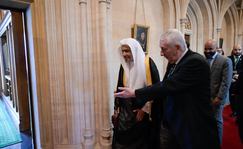 H.E. Sheikh Dr. Mohammed Al-issa, Secretary-General of the Muslim World League (MWL) and Chairman of the Organization of Muslim Scholars, met with H.E. Sir Lindsay Hoyle, Speaker of the British Parliament and Speaker of the House of Commons, at his office in Westminster, in the capital city of London.