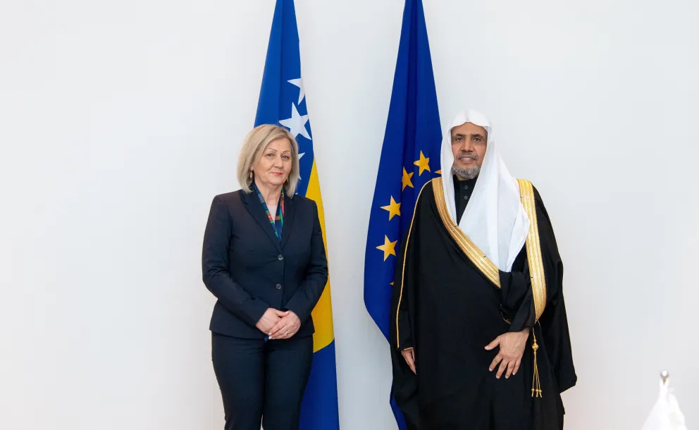 Her Excellency Borjana Krišto, Chairwoman of the Council of Ministers of Bosnia and Herzegovina, warmly welcomed His Eminence Sheikh Dr. Mohammed Al-Issa Secretary-General