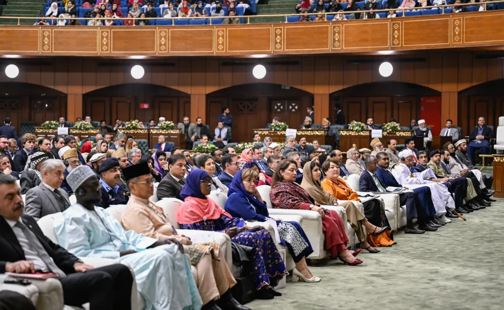 Le Secrétaire général, Président de l’Organisation des savants musulmans, cheikh Mohammed Al-Issa lors du lancement de la conférence  EducationDesFilles dans les sociétés musulmanes depuis la capitale pakistanaise, Islamabad :