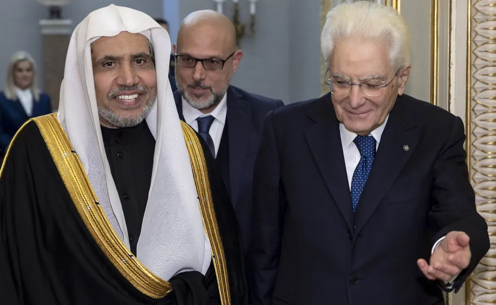 His Excellency Sergio Mattarella, President of the Italian Republic, welcomed His Excellency Sheikh Dr. Mohammed Alissa, Secretary-General of the Muslim World League and Chairman of the Organization of Muslim Scholars, at the Presidential Palace in Rome.